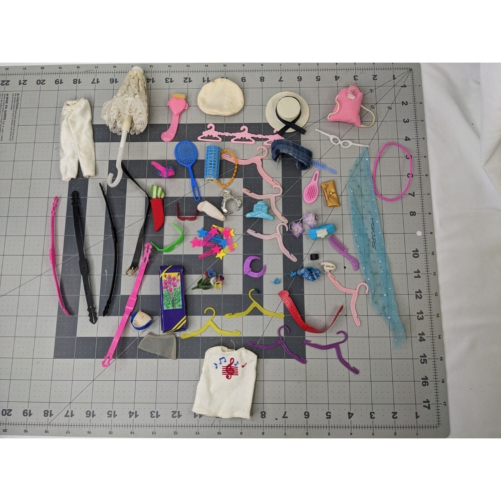 Fashion Doll Accessories Lot Vintage Hats Hangers Belts Parasol Hair